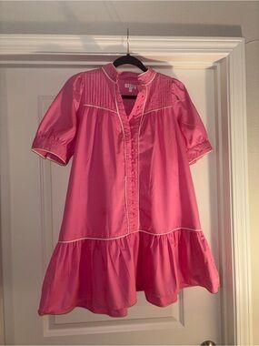 TCEC Pink Cotton Pintuck Smocked Yoke Tiered Dress